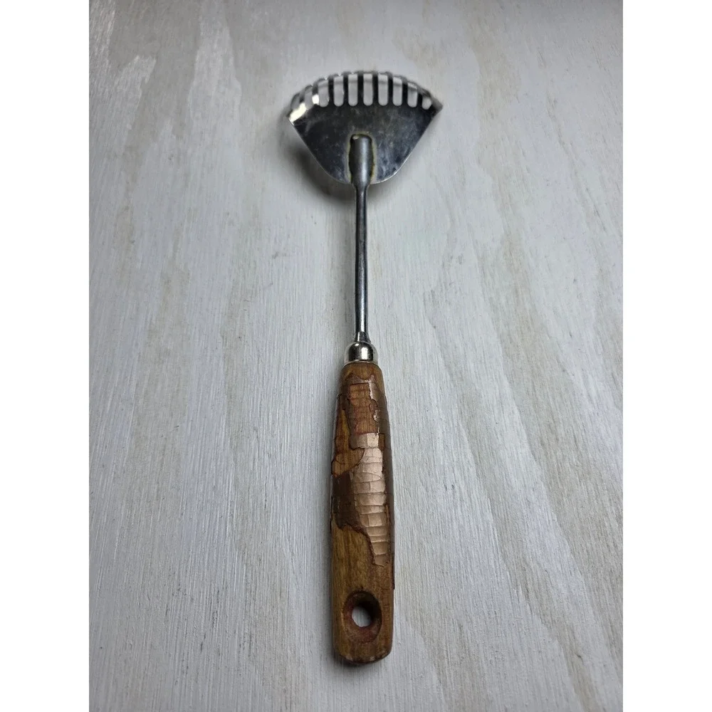 Vintage Kitchamajig Slotted Spatula Strainer Wood Handle USA Kitchen Tool Boho